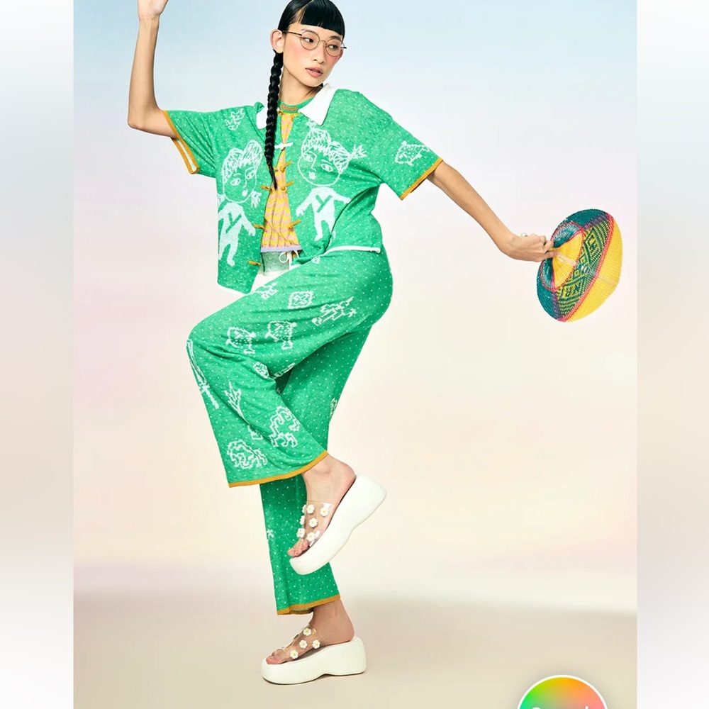 YANYAN NWT munzi girl linen easy pant -peppermint -large - Picture 5 of 11